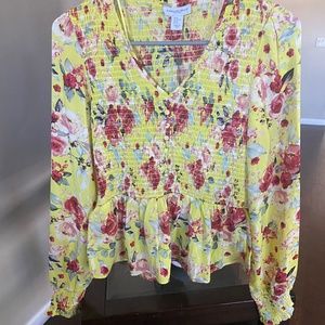 Yellow Peplum Long Sleeve Blouse